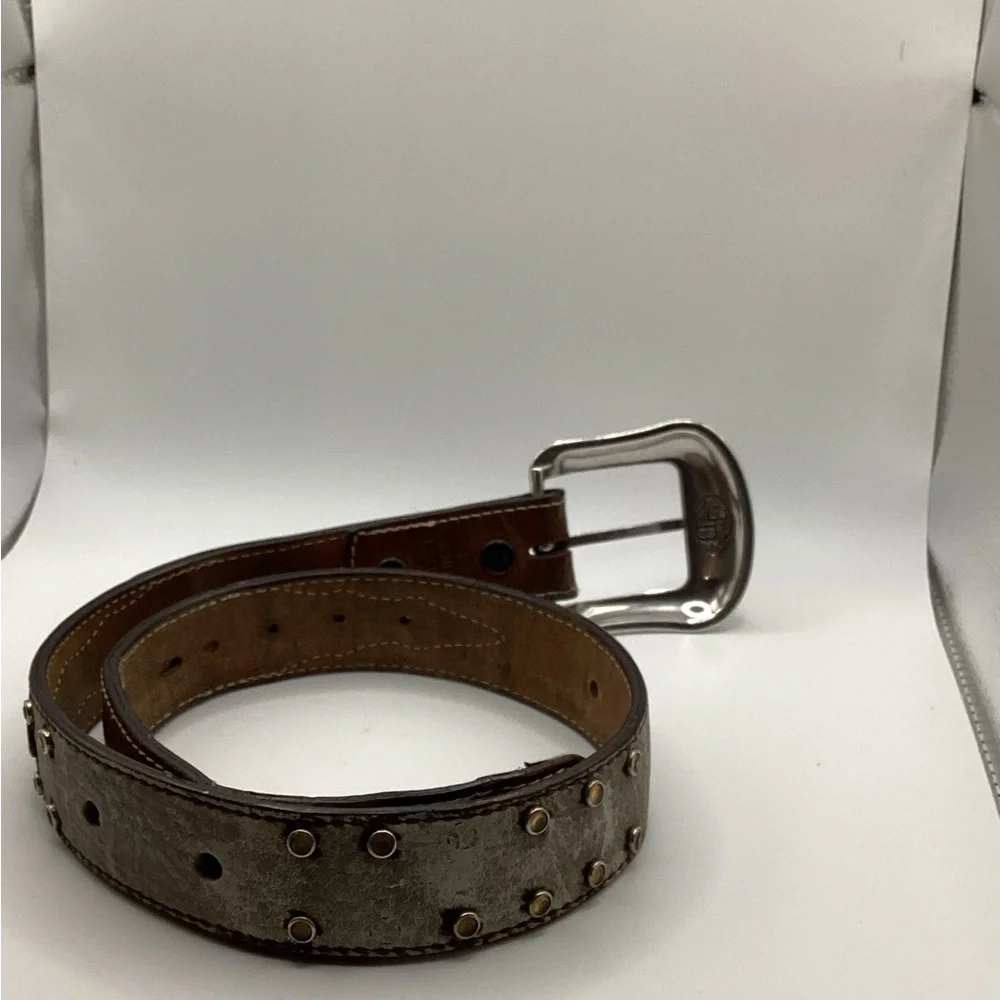 3D Tan Western Floral Leather Tooled Studded Belt Size 24 Kids